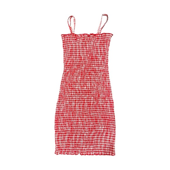 LIONESS, HAVANA SMOCKED MINI DRESS IN RED GINGHAM. SIZE XS - Picture 2 of 7